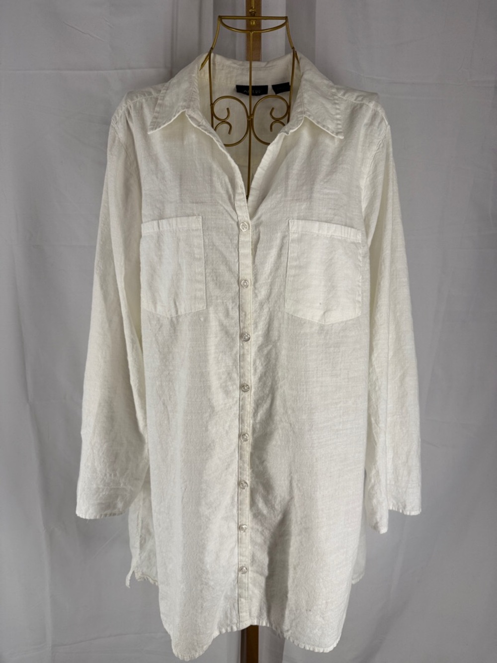 Apt. 9 White 100% Cotton Button-Up Oversized Shirt Swim Cover Up Top - Large